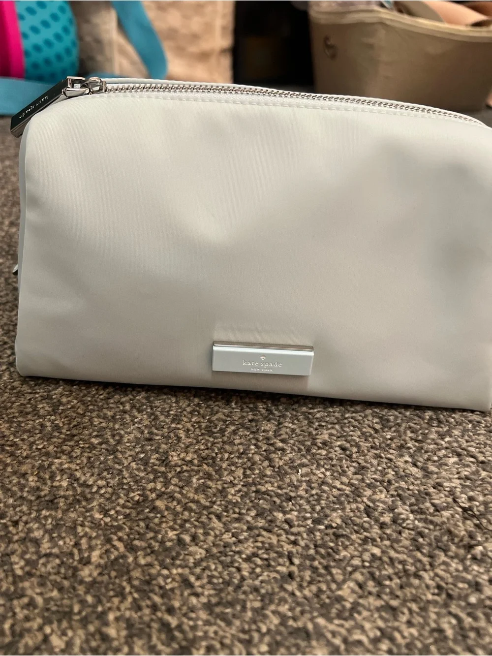kate spade Pale Gray Zip Cosmetic Case